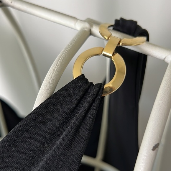 Jones New York Black Dress with Gold Rings on sleeve - Picture 3 of 6